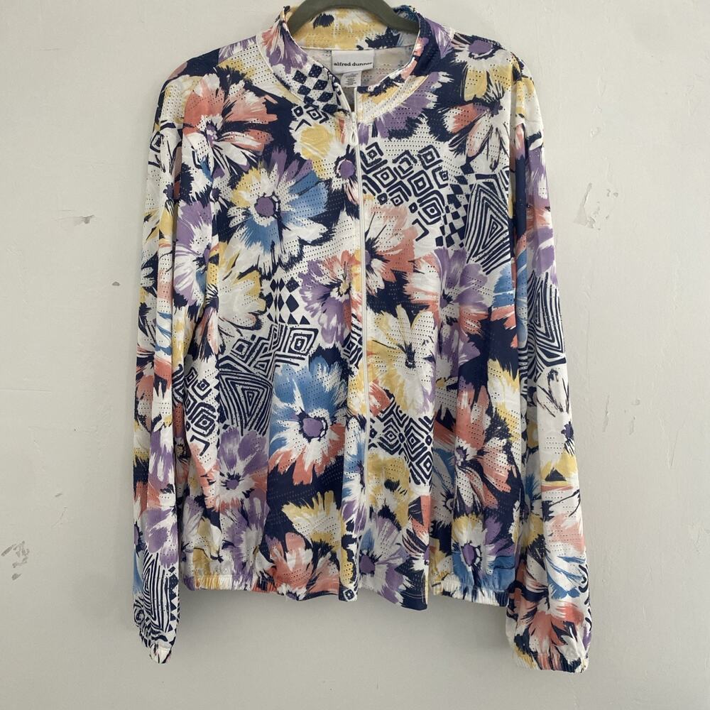 Alfred Dunner Jacket Women XL Lightweight Active Floral Full Zip Coastal Cowgirl
